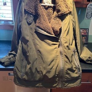 Anthropologie Olive Teddy Jacket with Brown Lining